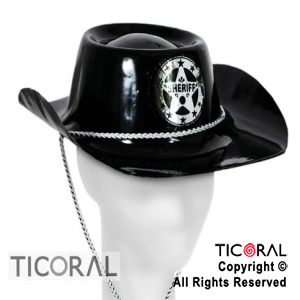 SOMBRERO SHERIFF NEGRO C/PIOLA PLASTICO x 6